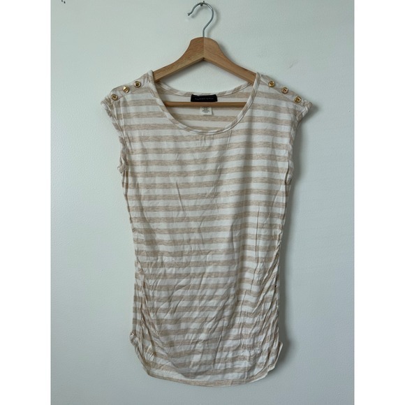 American City Wear Tops - American City Wear Women's Tan and White Striped Short Sleeve Top – Size medium